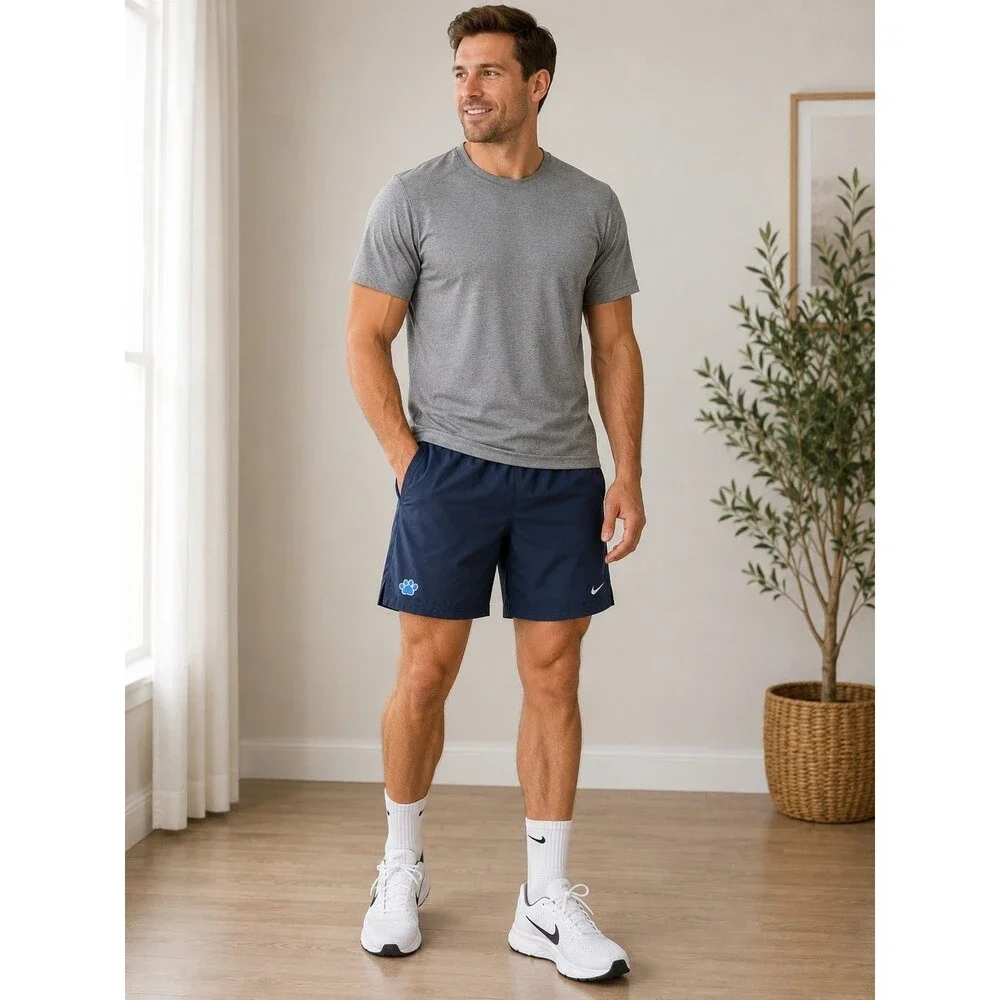 Nike Men's Navy Blue Athletic Running Shorts Drawstring Elastic Waist...